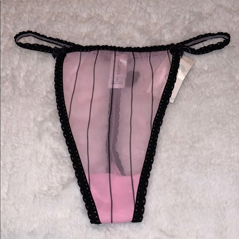 Pink with black sheer stripe thong